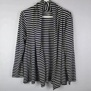 LL Bean Women's Blue and White Striped Open Front Wrap Cardigan SizeL 100%Cotton